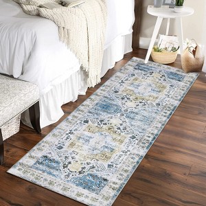 Washable Vintage Indoor Soft Non Slip Distressed Floral Print Area Rug - 1 of 4
