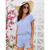 Womens Summer Pajama Sets 2 Piece Lounge Sets Shorts Set V Neck Shirt with 4 Inseam Shorts Solid Pajama Sets - Light Blue,2XL - 4 of 4