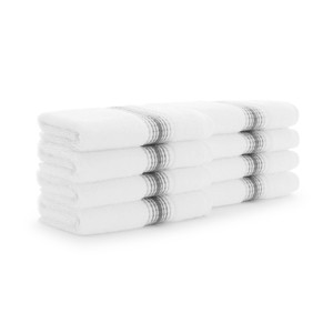 Aston & Arden Luxury Ring Spun Cotton Washcloths (8 Pack), 600 GSM, 13x13 in., White with Striped Ombre Border - 1 of 4
