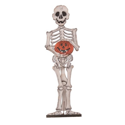 Transpac Wood 17.7 In. Off-white Halloween Smiley Skeleton Decor