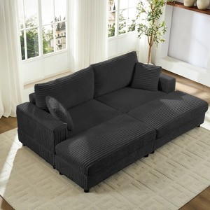 Mjkone Corduroy 2-Seater Chaise Lounge With Storage Ottoman& Armrest,Upholstered Loveseat Sleeper Reclining Sofa Bed Indoor - 1 of 4