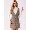 Allegra K Women's V Neck Gingham Check Pinafore Overalls Suspenders Plaid Print Dress - 3 of 4