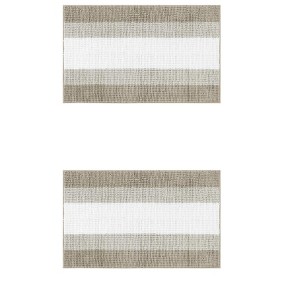 Unique Bargains Chenille Fluffy Striped Extra Soft Absorbent With Non-Slip Backing Bath Floor Mats 2 Pcs - 1 of 4