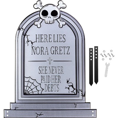 SCS Direct 3D Metal Ghost Tombstone -Nora Gretz-(Large 17" w Stakes)-Durable, Weather Rust Proof, UV Printed-Upgrade Your Halloween Haunted Party