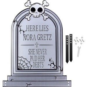 SCS Direct 3D Metal Ghost Tombstone -Nora Gretz-(Large 17" w Stakes)-Durable, Weather Rust Proof, UV Printed-Upgrade Your Halloween Haunted Party - 1 of 4
