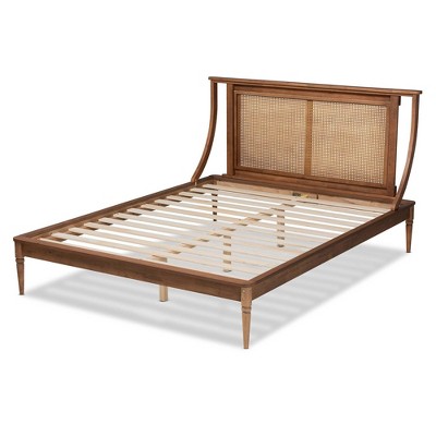 Jamila Walnut Brown King Wood and Rattan Platform Bed