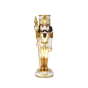 LuxenHome Lighted White and Gold Nutcracker Soldier with Scepter, Battery-Op Christmas Decor - 1 of 4