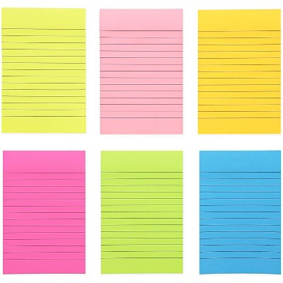 Paper Junkie 8 Pads 100 Sheets Neon Colored Lined Paper Sticky Notes Self-Stick Pads 4x6 inch