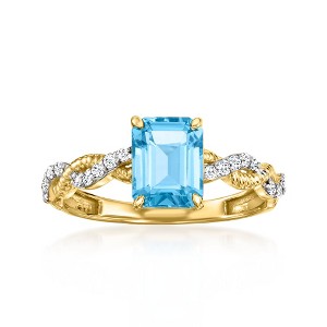 Ross-Simons 1.90 Carat Swiss Blue Topaz Ring With .14 ct. t.w. Diamonds in 14kt Yellow Gold Size 9 - 1 of 4