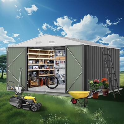 10x8 FT Metal Outdoor Storage Shed, Steel Utility Tool Shed Storage House with Lockable Door Design