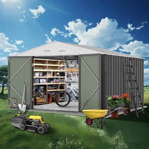 10x8 FT Metal Outdoor Storage Shed, Steel Utility Tool Shed Storage House with Lockable Door Design - 1 of 4