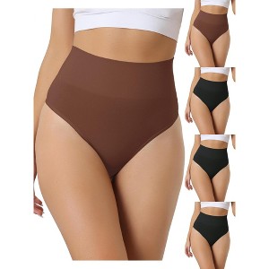 Allegra K Women's High-Waisted Invisible Stretchy Comfortable Thongs Multicolored - 1 of 4