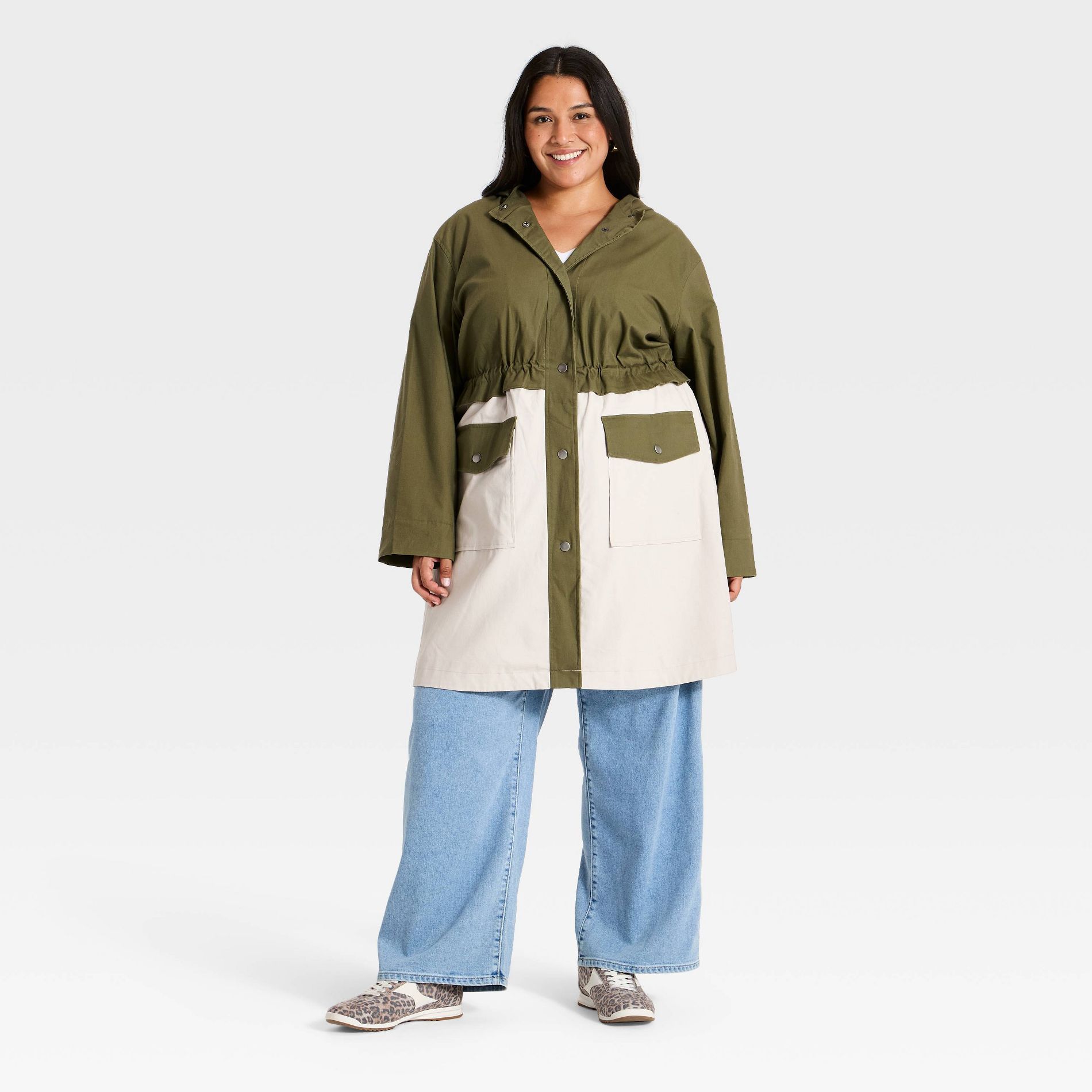 Women's Plus Color Block Rain Jacket - Ava & Viv™ Green