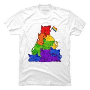 Adult Design By Humans Cat Pile Rainbow Pride Flag By ACEGlobal T-Shirt - 1 of 2