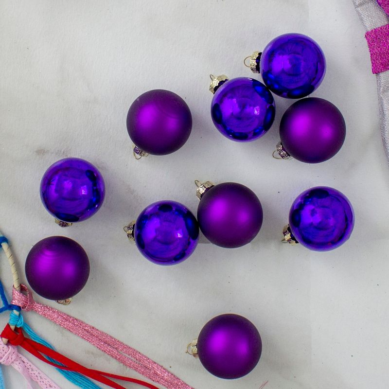 Northlight 10ct Shiny and Matte Purple Glass Ball Christmas Ornaments 1.75" (45mm), 2 of 4