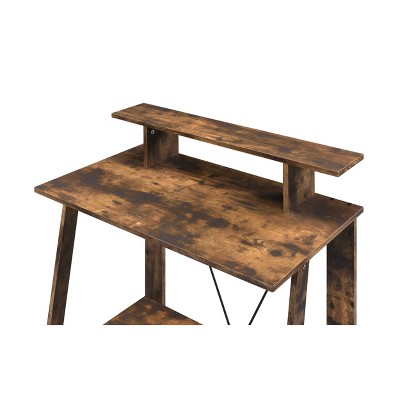 Weathered Oak and Black Industrial Writing Desk with Shelf