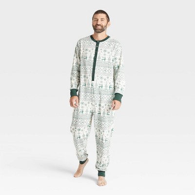 Men's Reindeer Good Tidings Union Suit Green/Cream - Hearth & Hand™ with Magnolia S