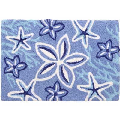 Jellybean Blue Starfish & Coral Doormat – 20"x30" Coastal Accent Mat for Indoor/Outdoor Use, Beach-Inspired & Washable