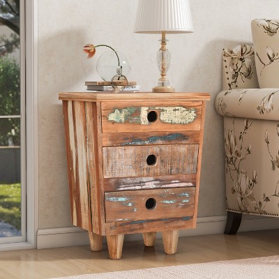 Christopher Knight Home Boise Vintage Handcrafted Wood Nightstand with 3 Drawers, Natural