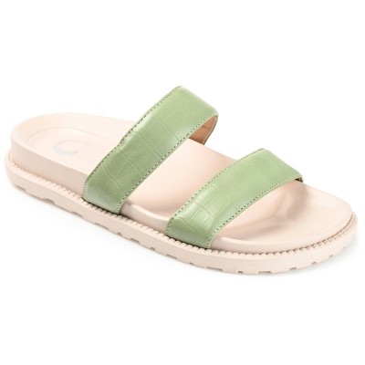 Journee Collection Womens Stellina Slide Flat Sandals Olive 6.5