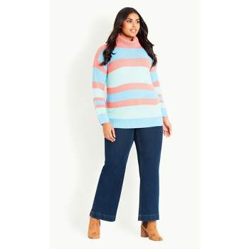Women's Plus Size Stripe Roll Neck Jumper - pink multi | EVANS