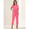 INSPIRE CHIC Women's Short Sleeve Collared Solid Color Button Down Tie Waist Cargo Jumpsuit - 3 of 4