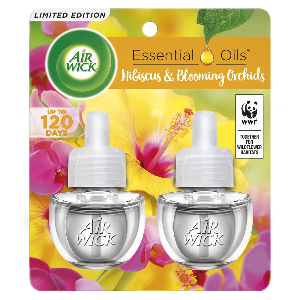 Air Wick Plug in Scented Oil Refill  2 ct  Hibiscus and Blooming Orchids  Air Freshener  Essential Oils  Spring Collection