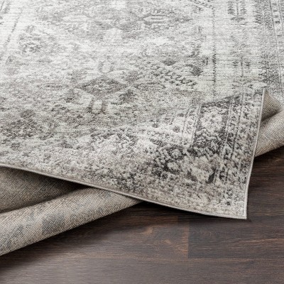 Charcoal Gray Synthetic Rectangular Stain-Resistant Area Rug