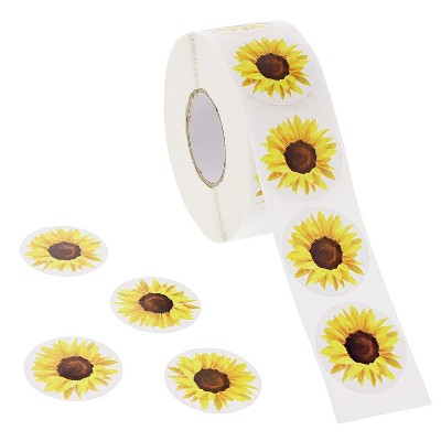 Blue Panda 1000-Count Yellow Sunflowers Round Circle Stickers Roll 1.5 in for Kids Party Favors, Scrapbook