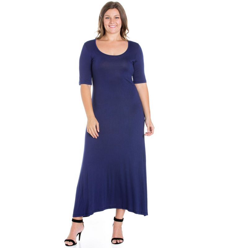 24seven Comfort Apparel Elbow Length Sleeve Plus Size Maxi Dress, 1 of 6
