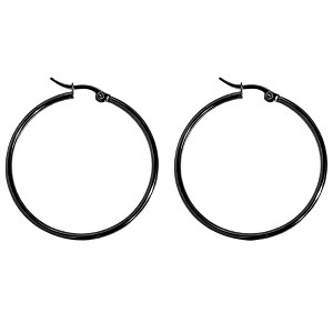 Black Hoop Earrings for Women Thin Large 50mm or 60mm Stainless Steel Ginger Lyne Collection - 1 of 4