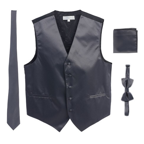 IGirlDress Boys 4 Piece Formal Satin Vest Set Zipper Tie Bowtie Hanky