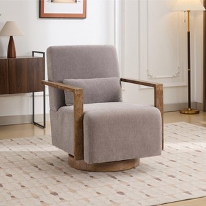 Hrinhom Linen Fabric Swivel Accent Chair,Armchair With Lumbar Pillow - 1 of 4