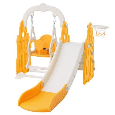 Toddler Slide Swing Set 4 in 1 Freestanding Slide Climber Playset with Basketball Hoop for Indoor Outdoor Playground Blue