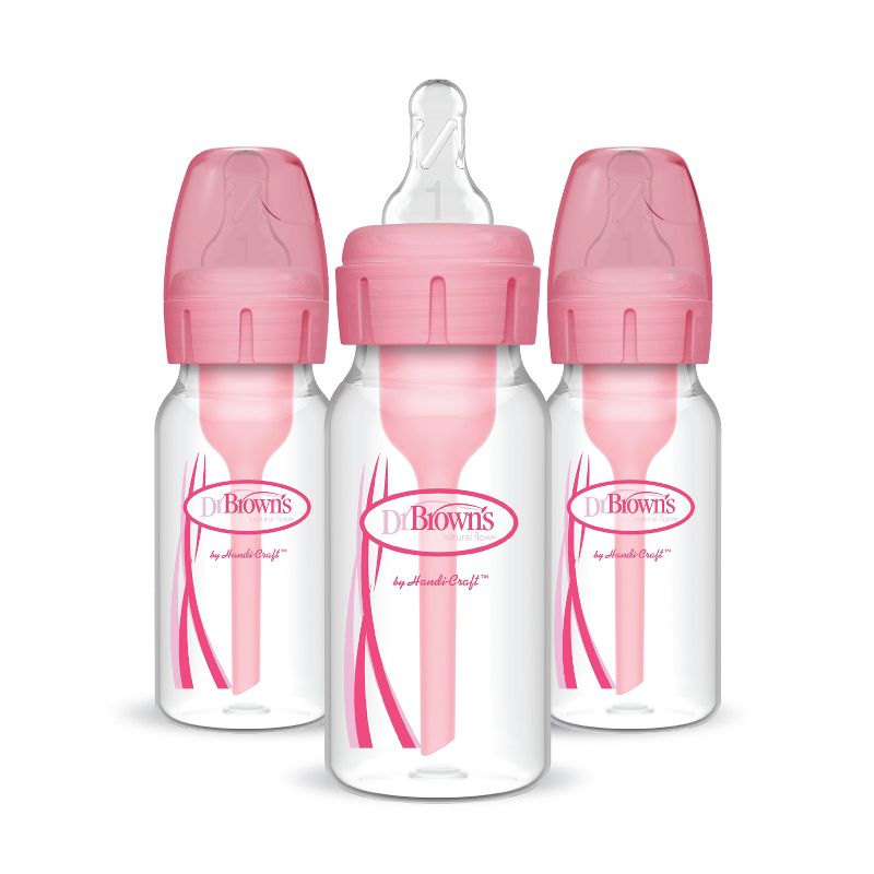 Dr. Brown&#39;s 4oz Anti-Colic Options+ Narrow Baby Bottle with Level 1 Slow Flow Nipple - 3pk - Pink - 0m+, 1 of 18