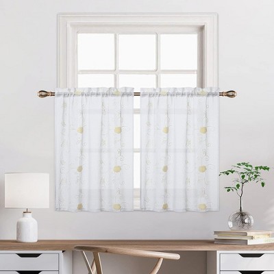 Floral Embroidered Voile Sheer Kitchen Tier Curtains or Valances
