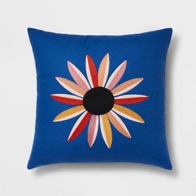 Cotton Embroidered Daisy Square Throw Pillow Blue - Room Essentials™