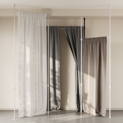 White Adjustable Tension Curtain Rod and Room Divider