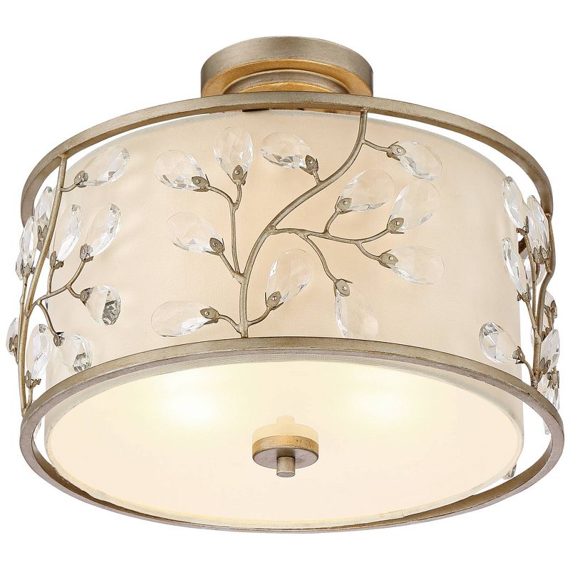 Barnes and Ivy Crystal Buds Vintage Ceiling Light Semi Flush Mount Fixture 16" Wide Antique Silver 3-Light Beige Fabric Drum Shade for Bedroom Kitchen, 5 of 7