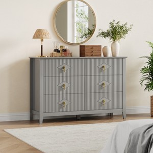 White Dresser for Bedroom with 6 Drawers, 47" Wide Wood Chest of Deep Drawers, Modern TV Stand Large Storage Organizer for Closet,Living Room,Hallway - 1 of 4