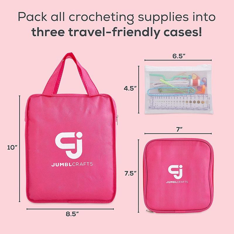 Jumblcrafts Crochet Starter Kit With Crochet Hooks And Yarn Set, Premium Bundle Includes 24 Acrylic Yarn Balls, 9 Crochet Hooks, 6 Weaving Needles, 4 of 6