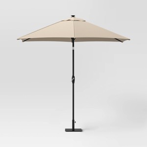 9' Round Solar Outdoor Patio Market Umbrella Tan - Threshold™ - 1 of 4