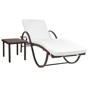 vidaXL Sun Lounger with Cushion & Table Poly Rattan Brown - 1 of 4
