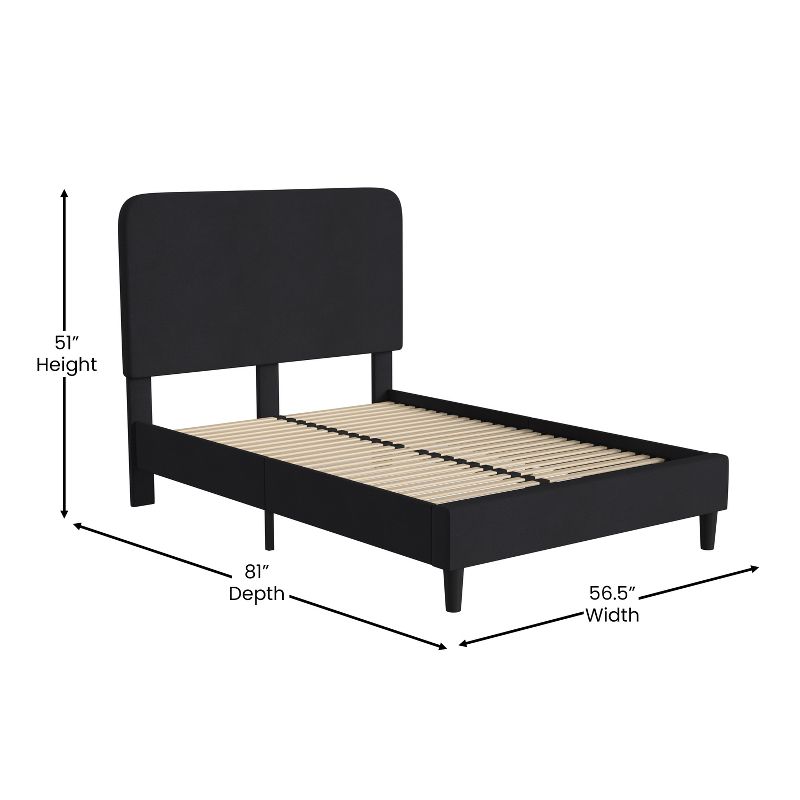 Emma and Oliver Pasithea Upholstered Platform Bed with Curved, Slim Panel Headboard and Wooden Support Slats, 5 of 13