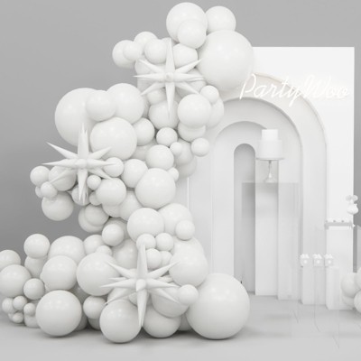 PartyWoo Balloons White Foil Starburst Spike 22 Inch 18 12 10 5 Inch 110 pcs