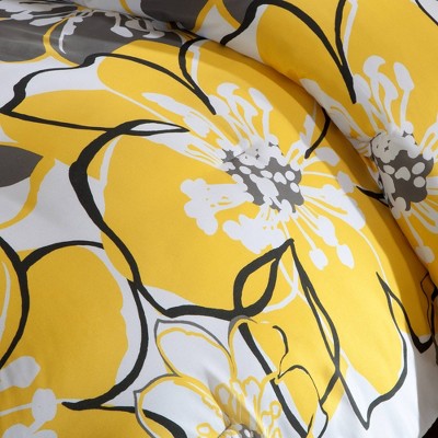 King Yellow and Grey Microfiber Floral Comforter Set
