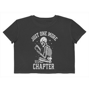 Rerun Island Women Just One More Chapter Skeleton Short Sleeve Graphic Cotton Cropped Loose T-shirt - 1 of 4