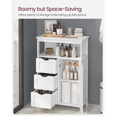 White MDF Bathroom Storage Cabinet with Adjustable Shelf and Drawers