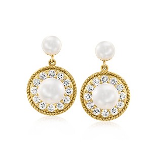Ross-Simons 5.5-8.5mm Cultured Pearl Circle Drop Earrings With 1.80 ct. t.w. White Topaz in 18kt Gold Over Sterling - 1 of 3