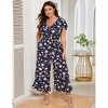 Womens Plus Size Short Sleeve Smocked Waist Wide Leg Summer Jumpsuits - 3 of 4